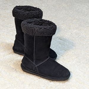 Bear Paw Black Suede Marissa Boots with Wool Blend Collar,  7